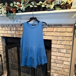 Sleeveless knit tiered top, blue, size Large, EUC